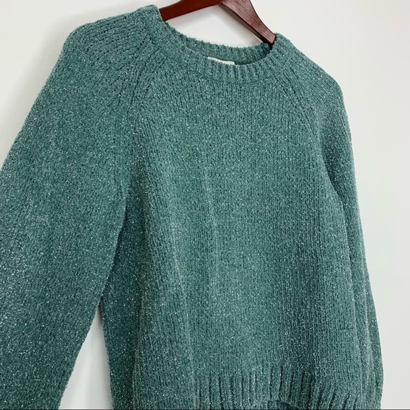H&M Seafoam Green Silver Metallic Fleck Crewneck Chenille Sweater New Nwt Small - Picture 3 of 9